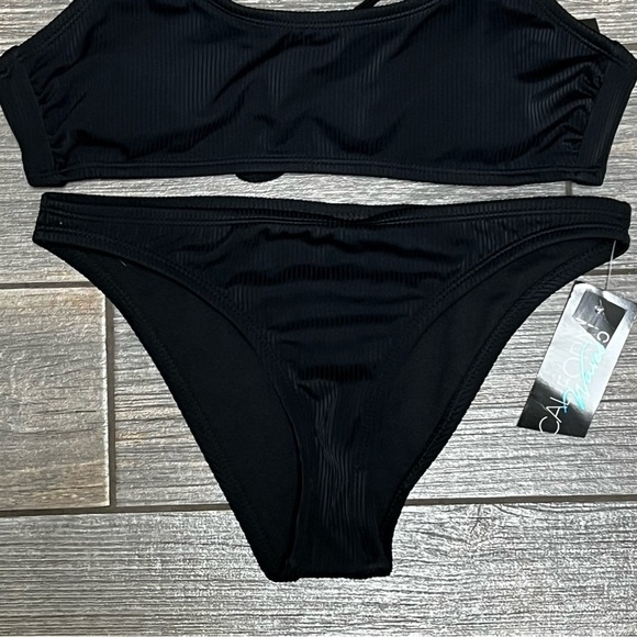 NWT California Waves Bikini Set Junior's Small OR Medium Black Ribbed Strappy - Picture 10 of 16